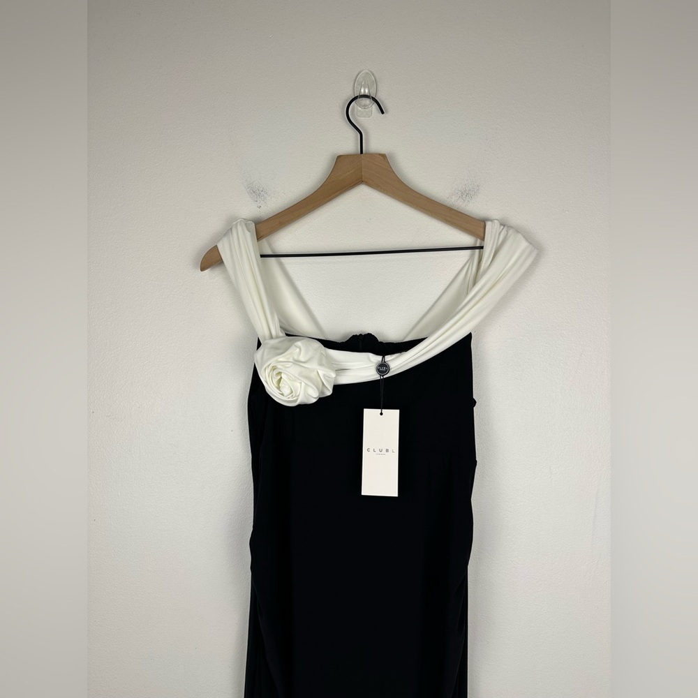 Club L On Bloom Black & White Bardot Maternity Maxi Dress Flower Wedding‎ Sz 8 - Picture 4 of 8